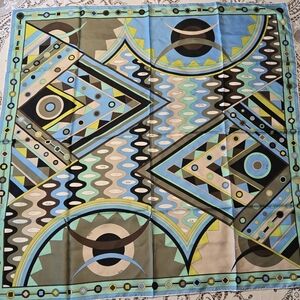 Emilio Pucci Vintage 70's ICONIC Vivara Silk Twill Scarf Blue Green